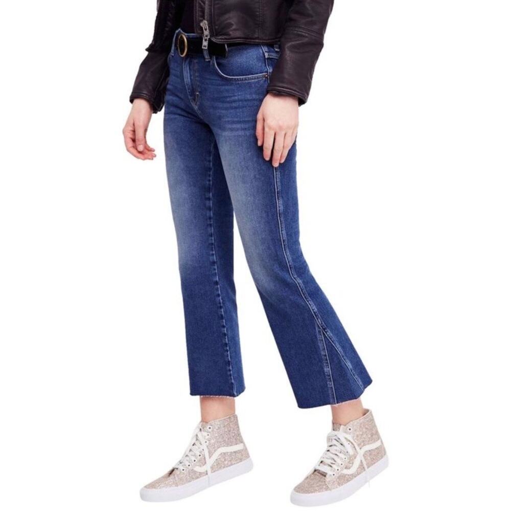 Free People Flare Rita Crop Jeans NWT Size 27 Dark Denim Womens Stretch New